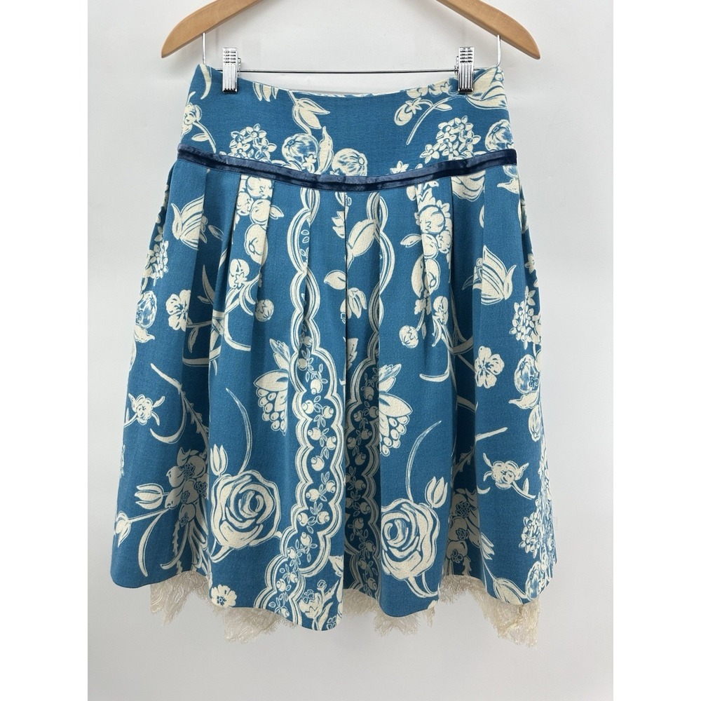 Anthropologie Tracy Reece Blue Floral Pleated 100% Wool Tulle Layered Boho KK05